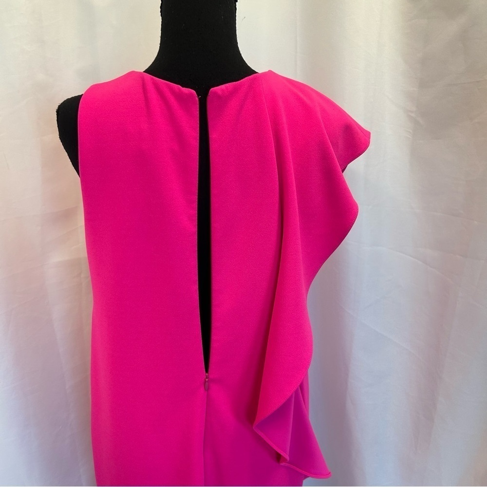 JOSEPH Ribkoff hot neon pink vertical side ruffle dress Sz 8 NWOT - Picture 4 of 12